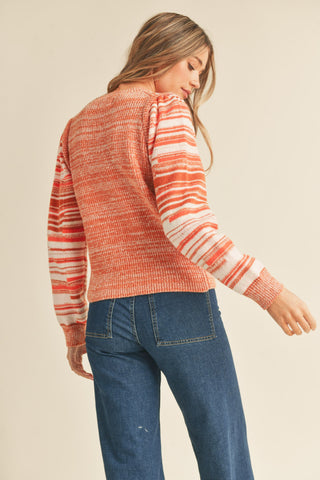 Clay Ivory Puff Shoulder Striped Sweater