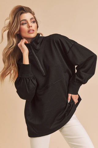 Black Half Zip Pullover Top