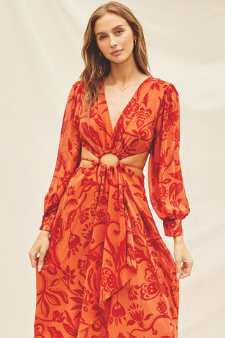 Orange O Ring Cutout Dress