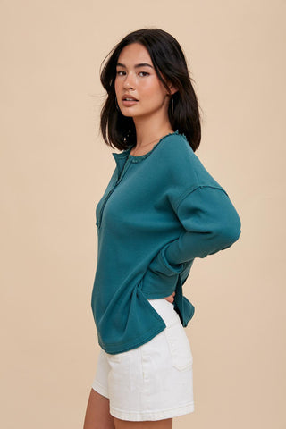 Emerald Green Waffle Knit Henley Top