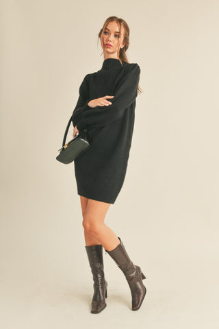 Black Chunky Knit Sweater Dress