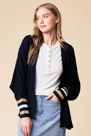 Black Striped Dolman Sleeve Cardigan