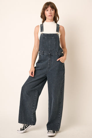 Faded Black Front Pocket Overalls