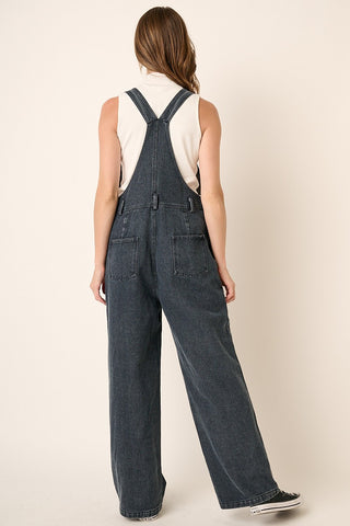 Faded Black Front Pocket Overalls