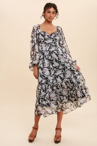 Black Chiffon Floral Maxi Dress