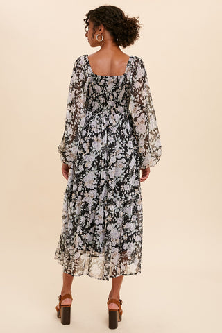 Black Chiffon Floral Maxi Dress