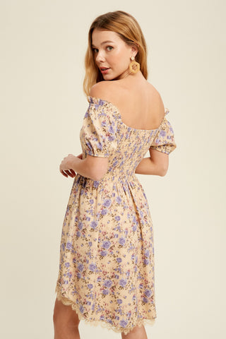 Taupe Floral Printed Woven Mini Dress