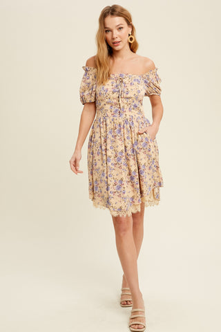 Taupe Floral Printed Woven Mini Dress