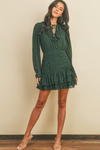 Green Ruffle Ruched Mini Dress