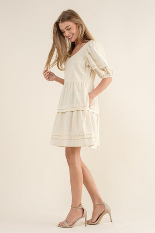 Cream Textured Micro Corduroy Midi Dress