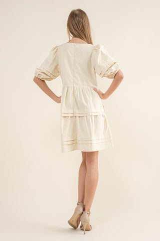 Cream Textured Micro Corduroy Midi Dress