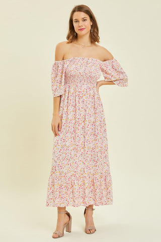 Light Pink Floral Smocked Maxi Dress