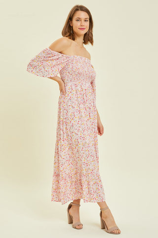 Light Pink Floral Smocked Maxi Dress