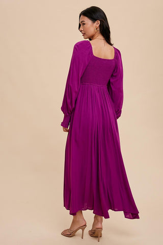 Orchid Ruched Bodice Square Neck Maxi Dress