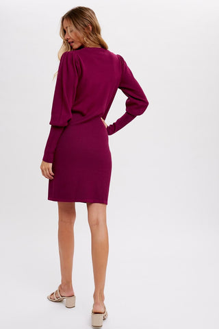 Plum Puff Sleeves Sweater Dress