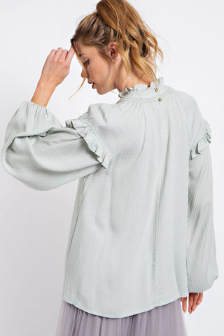 Sage Textured Crepe Loose Fit Blouse