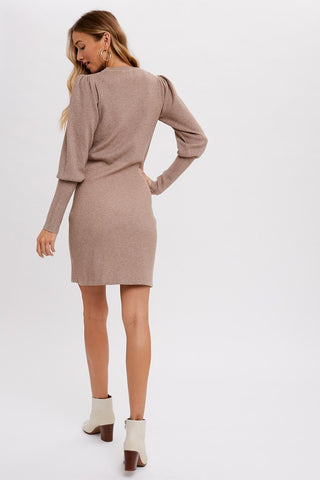 Latte Puff Sleeves Sweater Dress