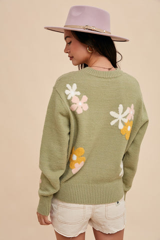 Sage Floral Crew Neck Sweater