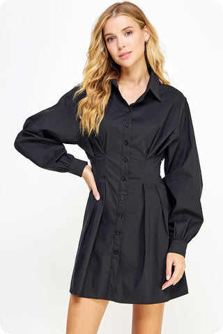 Black Poplin Corset Shirt Mini Dress