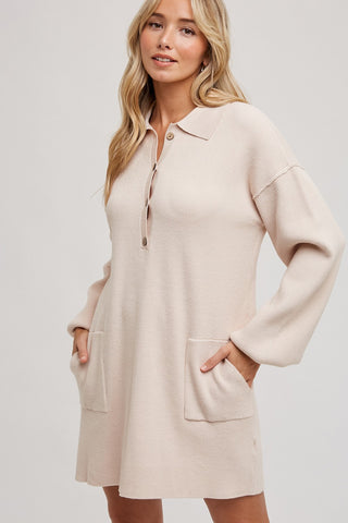 Shell Corduroy Knit Half Button Dress