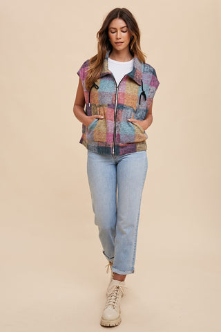 Pink Combo Soft Brushed Multicolor Loose Fit Vest