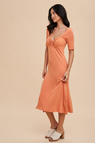 Peach U Notched Midi Dress