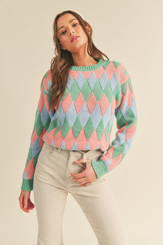 Green Blush Multi-Color Diamond Knit Sweater