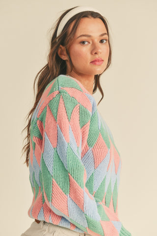 Green Blush Multi-Color Diamond Knit Sweater