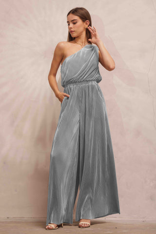 Stone Blue Asymmetric Pleated Jumpsuit