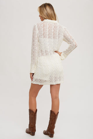 Ivory Lace Button Down Shirt Dress