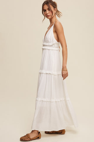 Cream Striped Ruffle Tiered Maxi Dress