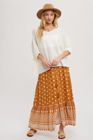 Rust Floral Button Front Maxi Skirt