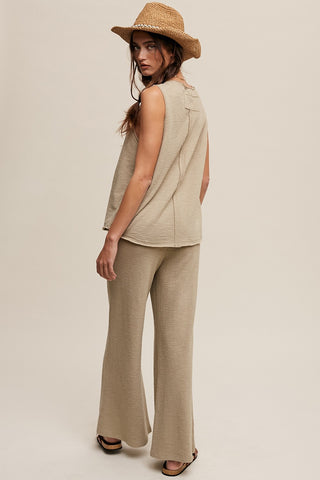 Light Olive Slub Knit Pants Set