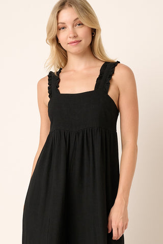 Black Ruffle Trim Back Tie Jumpsuit