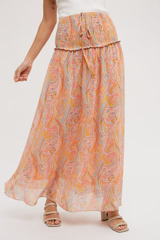 Coral Paisley Halter Smocked Midi Dress