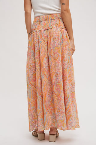 Coral Paisley Halter Smocked Midi Dress