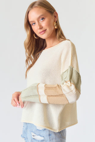 Cream Multi Stripe Sleeve Sweater Top