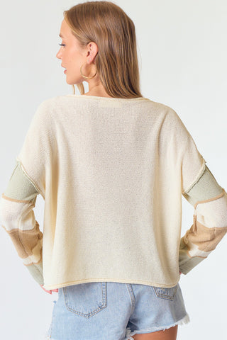 Cream Multi Stripe Sleeve Sweater Top