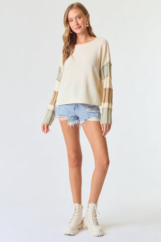 Cream Multi Stripe Sleeve Sweater Top