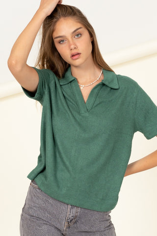 Hunter Green Collared Short-Sleeve Top