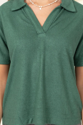 Hunter Green Collared Short-Sleeve Top