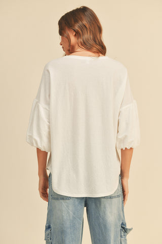 White Drop Shoulder Puff Sleeve Top