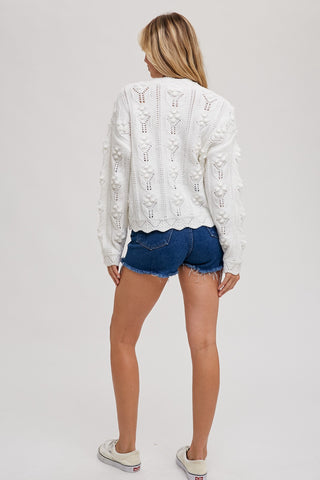 Ivory Scallop Hem Sweater Knit Cardigan