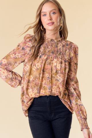 Mustard Smocked York Floral Blouse