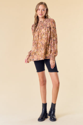 Mustard Smocked York Floral Blouse