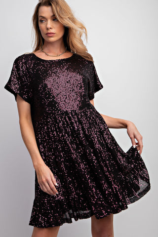 Wine Tiered Sequin Dress