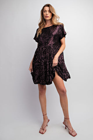 Wine Tiered Sequin Dress