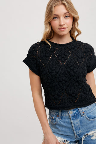 Black Knit Sweater Short Sleeved Pullover