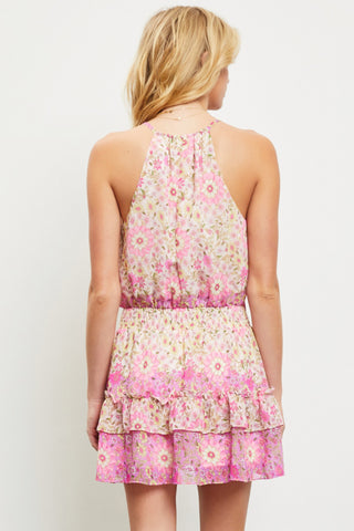 Cream Flower Print Ruffled Romper Dress