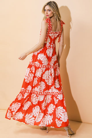 Red Leaf Floral Maxi Dress